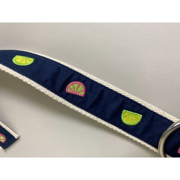 J. Crew Navy Cream Novelty Lime Orange Belt size Medium Large Cotton D Ring - Picture 8 of 12